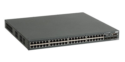 TigerStackâ„¢ Stackable 48-Port 10/100/1000 managed Layer 3 switch with 4 Gigabit combo ports and 10G uplink slot